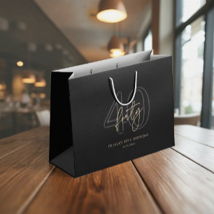 Modern Black Gold 40th Birthday Large Gift Bag