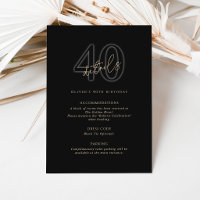 Modern Black Gold 40th Birthday Party Details Card