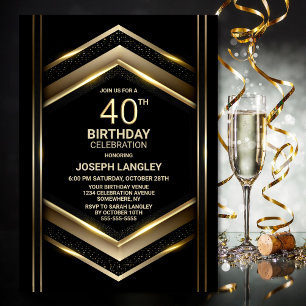 Modern Black Gold 40th Birthday Party Invitation