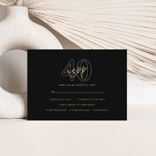Modern Black Gold 40th Birthday RSVP Card