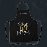 Modern black gold 40th birthday script typography apron<br><div class="desc">Modern black gold 40th birthday script typography design</div>
