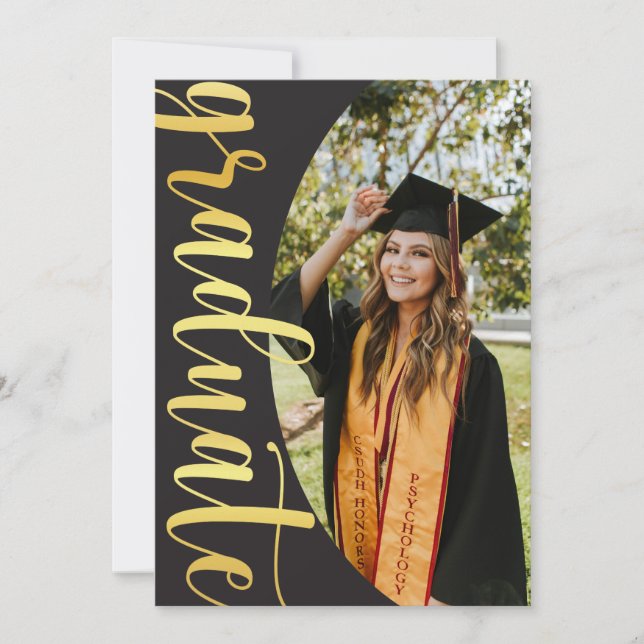 Modern Black Gold 4 Photo Graduation Announcement (Front)