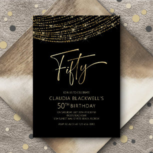 Modern Black Gold 50th Birthday Invitation