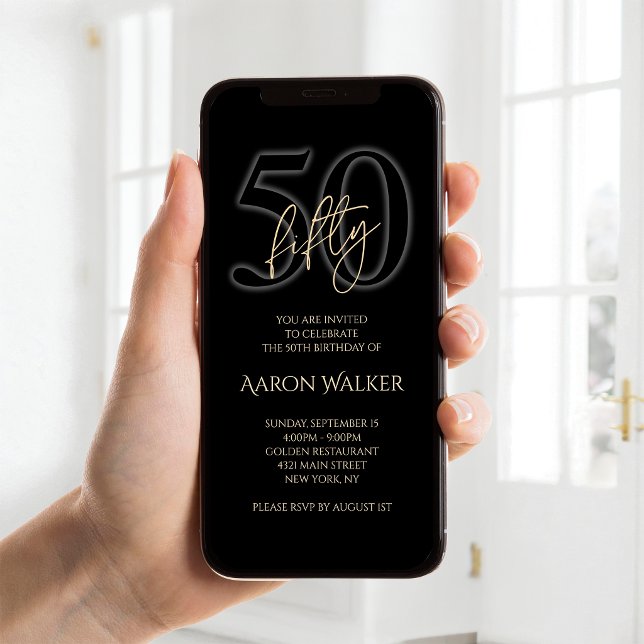 Modern Black Gold 50th Birthday Mobile Invite (Modern Black Gold 50th Birthday Mobile Invite)