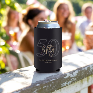 Modern Black Gold 50th Birthday Party Can Cooler