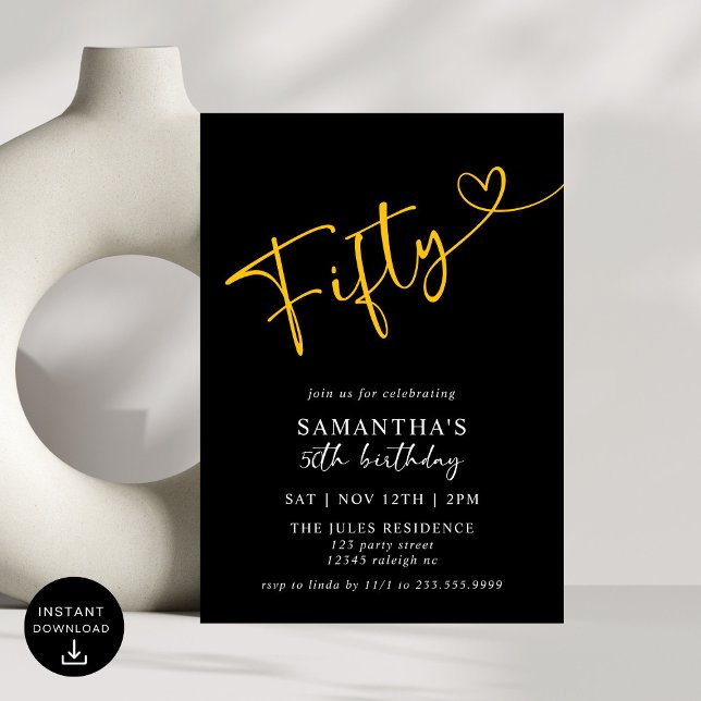 Modern  Black Gold  50th Birthday Party Invitation (Creator Uploaded)