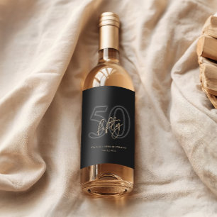 Modern Black Gold 50th Birthday Party Wine Label