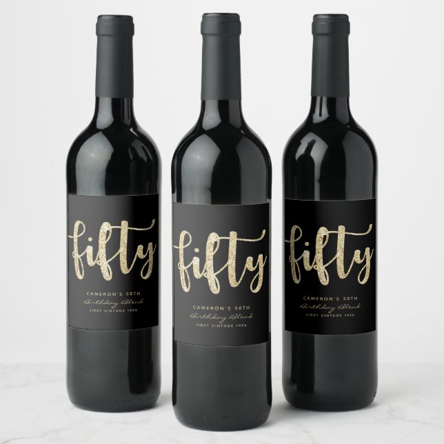 Modern Black & Gold 50th Birthday Personalised Wine Label (Bottles)