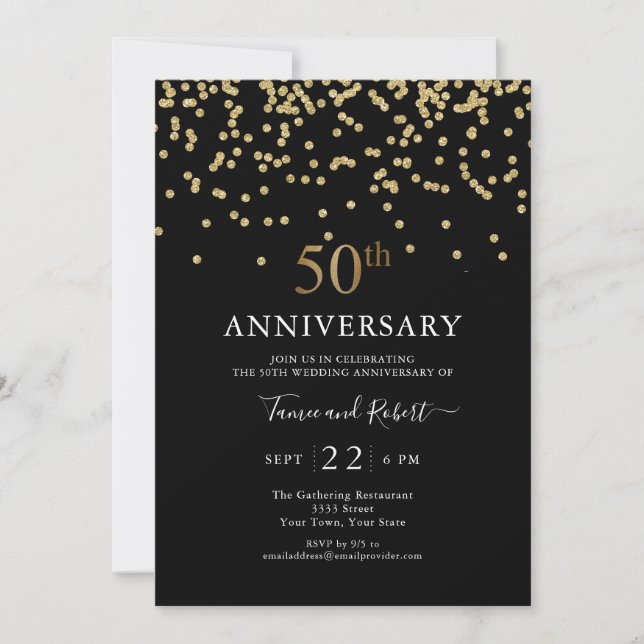 Modern Black Gold 50th Wedding Anniversary Invitation (Front)