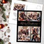 Modern Black Gold 5 photo Collage Christmas  Postcard<br><div class="desc">Elegant, Modern Black and Gold 5 Photo Collage Holiday Christmas Family Photo Postcards. This festive, minimalist, whimsical five (5) photo holiday greeting card template features a pretty grid photo collage and says „Merry Christmas”! The „Merry Christmas” greeting text is written in a beautiful hand lettered swirly swash-tail font script in...</div>