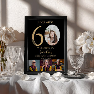 Modern Black gold 60th Birthday 4 Photo Welcome Poster