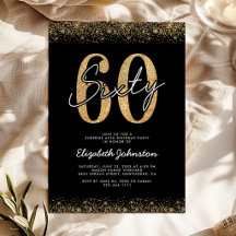 Modern Black Gold 60th Birthday Invitation