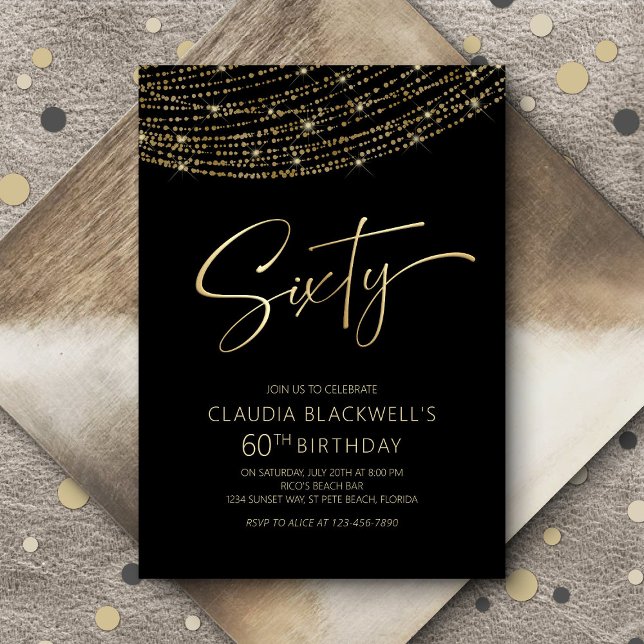 Modern Black Gold 60th Birthday Invitation (Creator Uploaded)