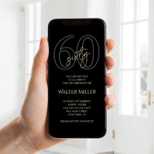 Modern Black Gold 60th Birthday Mobile Invite