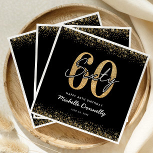 Modern Black Gold 60th Birthday Napkins