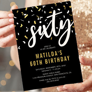 Modern Black & Gold 60th Birthday Party Invitation
