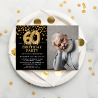 Modern Black & Gold 60th Surprise Birthday Photo