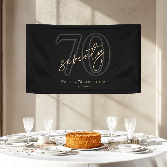 Modern Black Gold 70th Birthday Party Banner (Modern Black Gold 70th Birthday Party Banner)