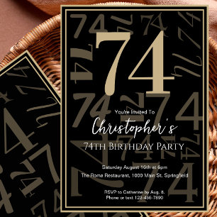 Modern Black Gold 74th Birthday Invitation For Him