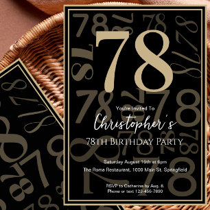 Modern Black Gold 78th Birthday Invitation For Him