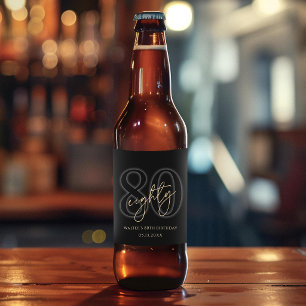 Modern Black Gold 80th Birthday Party Beer Bottle Label