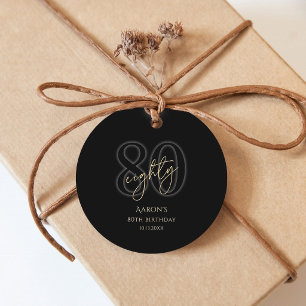 Modern Black Gold 80th Birthday Party Favour Tags