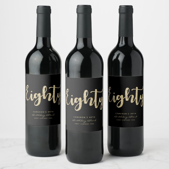 Modern Black & Gold 80th Birthday Personalised Wine Label (Bottles)