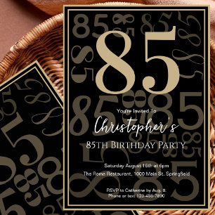 Modern Black Gold 85th Birthday Invitation For Him
