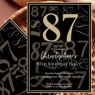 Modern Black Gold 87th Birthday Invitation For Him