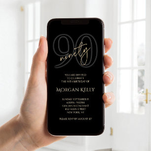 Modern Black Gold 90th Birthday Mobile Invite