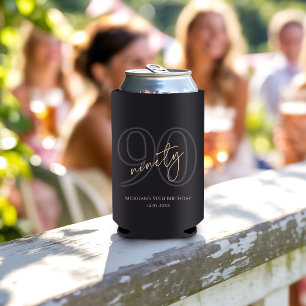 Modern Black Gold 90th Birthday Party Can Cooler