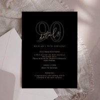 Modern Black Gold 90th Birthday Party Details Card