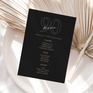Modern Black Gold 90th Birthday Party Menu Card