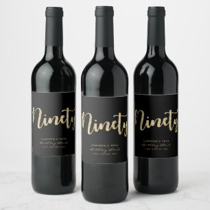 Modern Black & Gold 90th Birthday Personalised Wine Label
