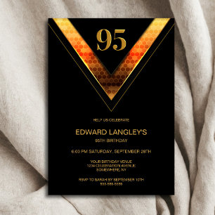 Modern Black Gold 95th Birthday Party Invitation