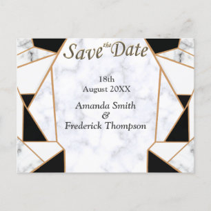 Modern Black Gold Abstract on White Marble Announcement Postcard