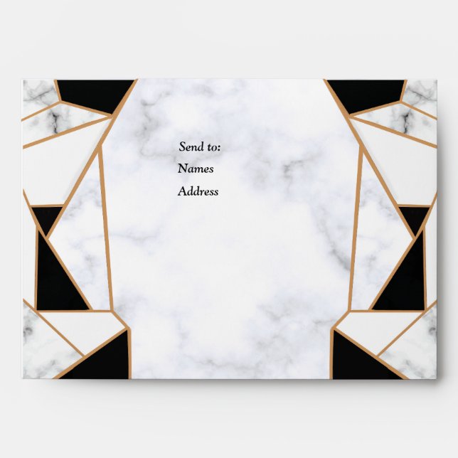 Modern Black Gold Abstract on White Marble Envelope (Front)