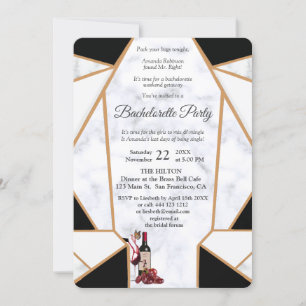 Modern Black Gold Abstract on White Marble Invitation