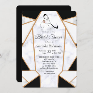 Modern Black Gold Abstract on White Marble Invitation