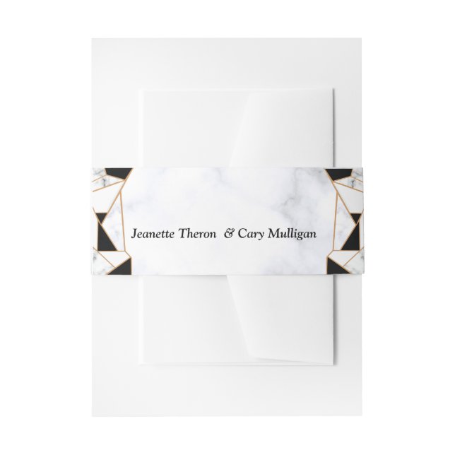 Modern Black Gold Abstract on White Marble Invitation Belly Band (Front Example)
