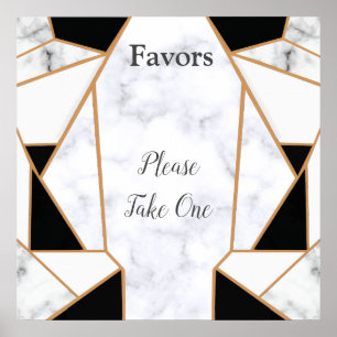 Modern Black Gold Abstract on White Marble Poster