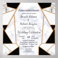 Modern Black Gold Abstract on White Marble