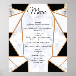 Modern Black Gold Abstract on White Marble Poster