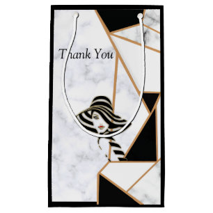 Modern Black Gold Abstract on White Marble Small Gift Bag