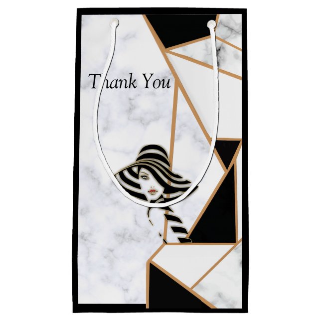 Modern Black Gold Abstract on White Marble Small Gift Bag (Front)