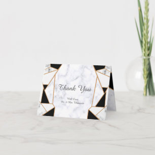 Modern Black Gold Abstract on White Marble Thank You Card