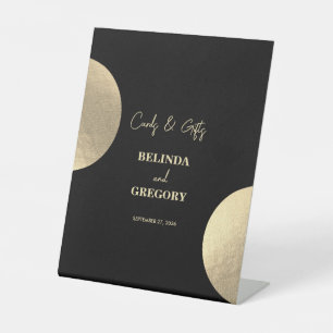 Modern Black & Gold Abstract Wedding Cards Gifts Pedestal Sign