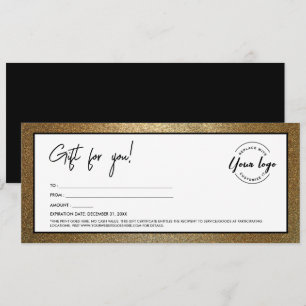 Modern Black Gold Add Logo Gift Certificate Invitation