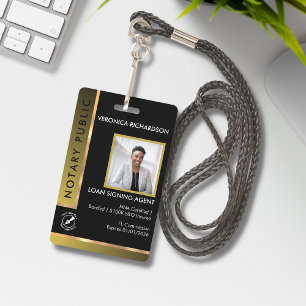 Modern Black & Gold Add QR Notary Photo ID Badge