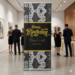 Modern Black & Gold Agate 70th Birthday Welcome  Retractable Banner